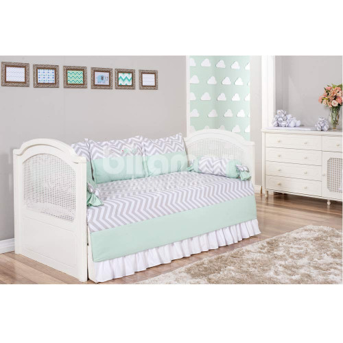 Kit Cama Babá 7 peças com Saia Lollipop Percal Chevron Elefantinho Mint - Exclusivo