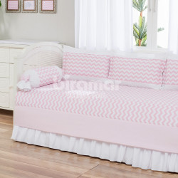 Sofá Cama 7 peças com Saia Lollipop Percal Soho Chevron Rosa
