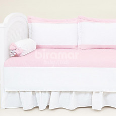 Sofá Cama 7 Peças Lollipop com Saia Milk Poá Rosa