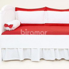 Sofá Cama 7 Peças Lollipop com Saia Milk Poá Vermelho