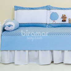 Kit Sofá Cama 7 peças Lollipop com Saia Urso Árvore Chocolate Azul