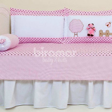 Kit Sofá Cama 7 peças Lollipop com Saia Urso Árvore Chocolate Rosa