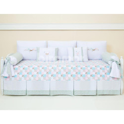 Sofá Cama 9 Peças com Saia Amor Perfeito Rosa
