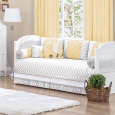 Kit Cama Babá 9 Peças com Saia Brooklyn Chevron Cinza/Amarelo