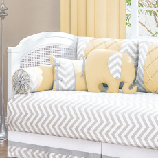 Kit Cama Babá 9 Peças com Saia Brooklyn Chevron Cinza/Amarelo