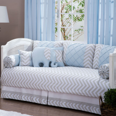 Sofá Cama 9 Peças com Saia Brooklyn Chevron Cinza/Azul