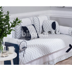 Kit Cama Babá 9 Peças com Saia Brooklyn Chevron Cinza/Marinho