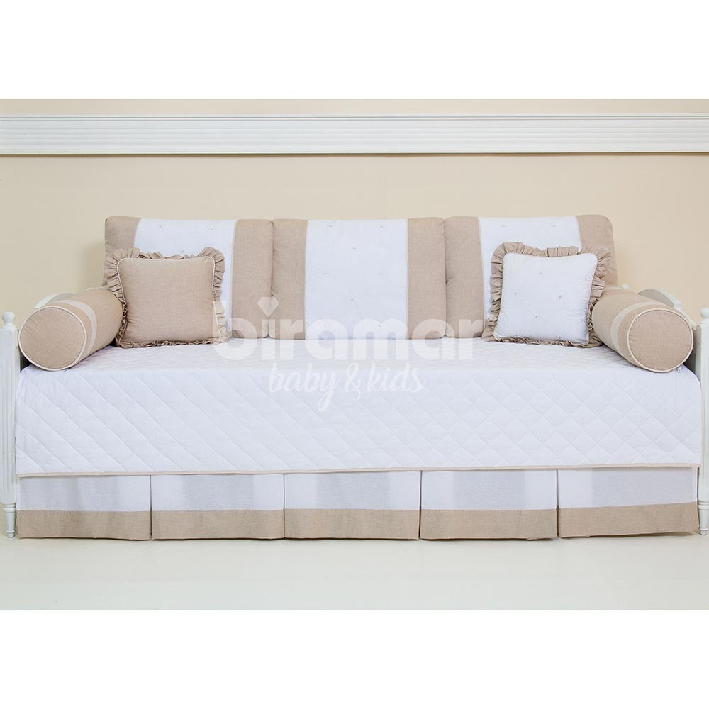 Sofá Cama 9 Peças Com Saia Glamour Bege Baby Enxoval Enxovais Baby Enxoval
