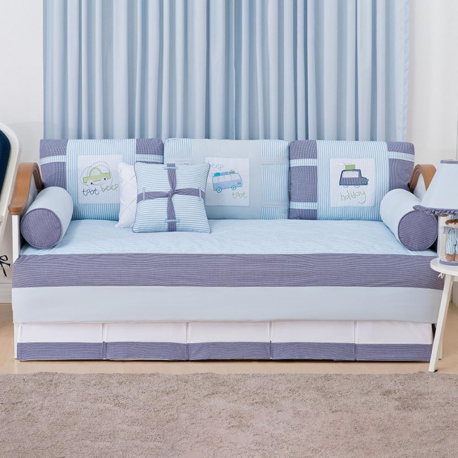 Kit Cama Babá 9 Peças com Saia Holiday Azul