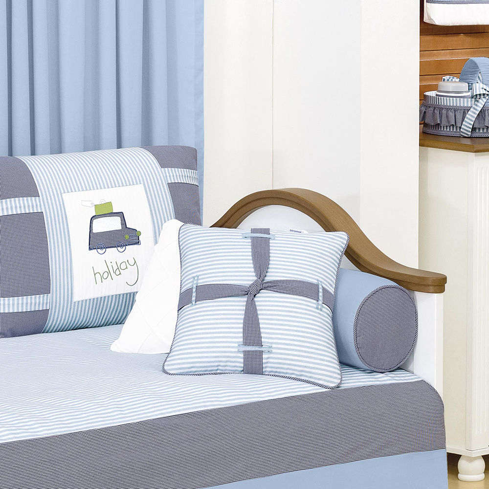Kit Sofá Cama 9 Peças com Saia Holiday Azul - Baby Enxoval | Enxovais Kit Sofá Cama 9 Peças com Saia Holiday Azul - Baby Enxoval | Enxovais