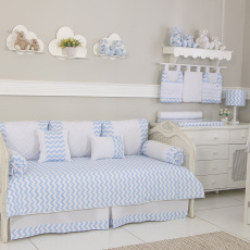 Sofá Cama 9 Peças com Saia Soho Chevron Azul