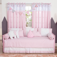 Sofá Cama 9 Peças com Saia Soho Chevron Rosa