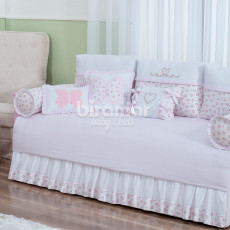 Sofá Cama 9 Peças com Saia Tiffany Floral  Rosa