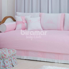 Sofá Cama 9 Peças com Saia Versailles Rosa