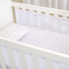 Tela Respirável Protetora para Grade de Berço Tiffany Floral  Rosa - 2 Lados