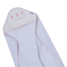 Toalha de Banho para Bebê Felpuda Revestida Bordada Renda Viés Love Flowers Creme/Rosa