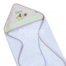 Toalha de Banho para Bebê Felpuda Revestida Bordada Viés Safari Bege