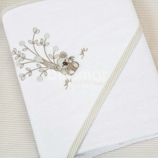 Toalha de Banho para Bebê Felpuda Revestida Bordada Viés Savanah Nude