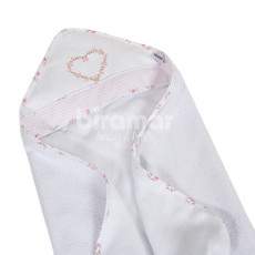 Toalha de Banho para Bebê Felpuda Revestida Bordada Viés Tiffany Floral  Rosa