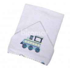 Toalha de Banho para Bebê Felpuda Revestida Lolli Carrinhos Azul