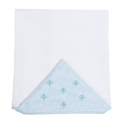 Toalha de Banho para Bebê Felpuda Revestida Lolli Percal Azul com Renda