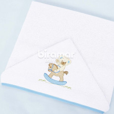 Toalha de Banho para Bebê Felpuda Revestida Lollibaby  Cavalinho de Pau Azul