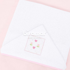 Toalha de Banho para Bebê Felpuda Revestida Lollibaby Patch Rosa