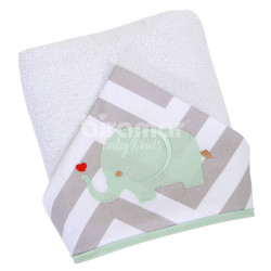 Toalha de Banho para Bebê Felpuda Revestida Lollipop Chevron Elefantinho Mint - Exclusivo