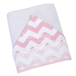 Toalha de Banho para Bebê Felpuda Revestida Lollipop Milk Soho Chevron Rosa