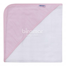 Toalha de Fralda para Bebê Com Capuz Listrado Rosa