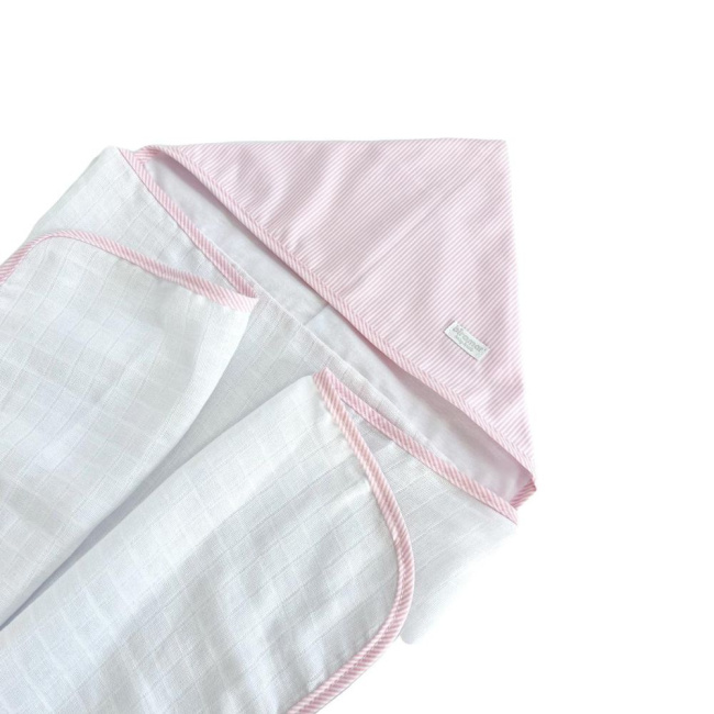 Toalha de Fralda para Bebê Com Capuz Listrado Rosa