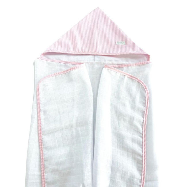 Toalha de Fralda para Bebê Com Capuz Listrado Rosa