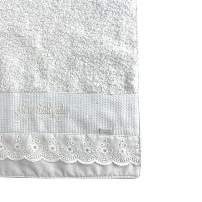 Toalhinha para Bebê Felpuda Meu Batizado Branco