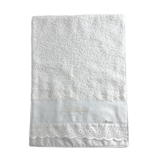 Toalhinha para Bebê Felpuda Meu Batizado Branco