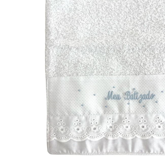 Toalhinha para Bebê Felpuda Meu Batizado Branco Azul