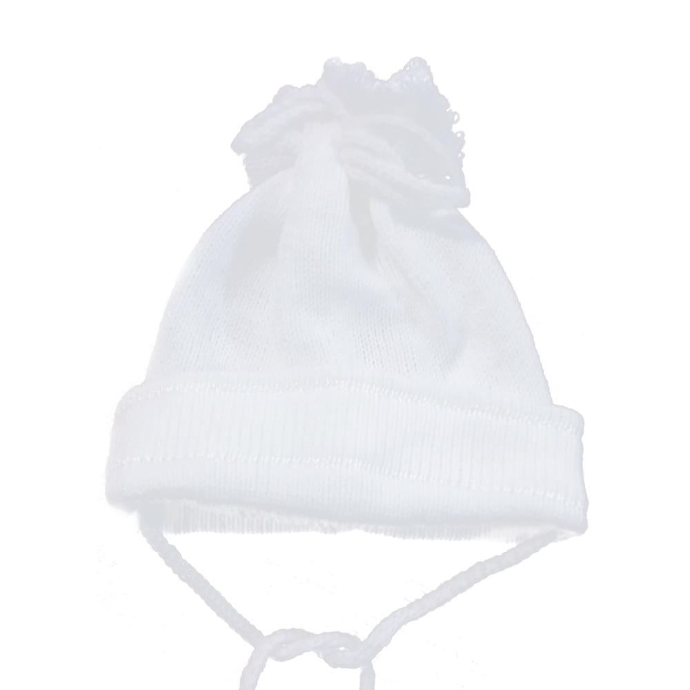 Touca Para Bebê Tricot Pompom - Branca - Baby Enxoval | Enxovais Para Bebês