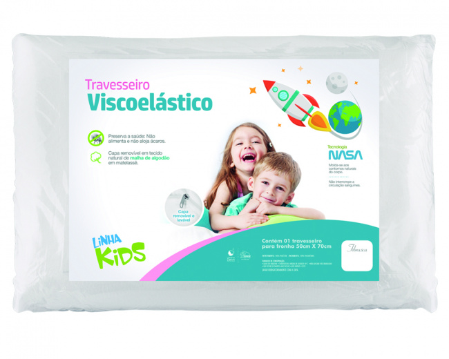 Travesseiro Nasa Kids Viscoelástico – p/ Fronhas 50x70cm - Fibrasca