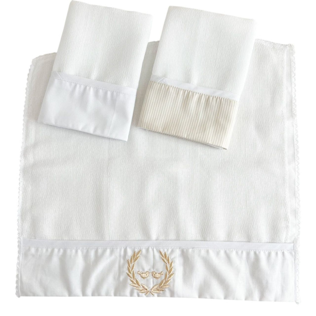 Trio Boquinhas Fralda Cremer para Bebê Listradinho Valencia Vanilla Bege