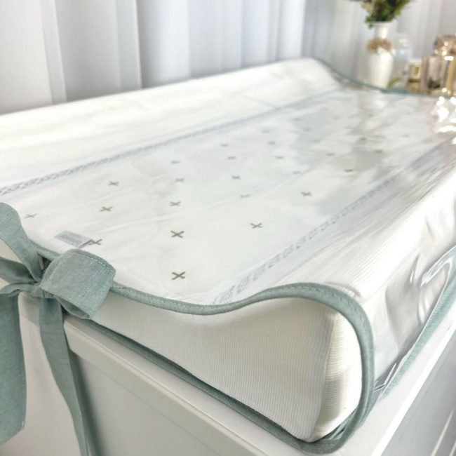 Trocador Anatômico para Bebê Branco / Chambray Verde