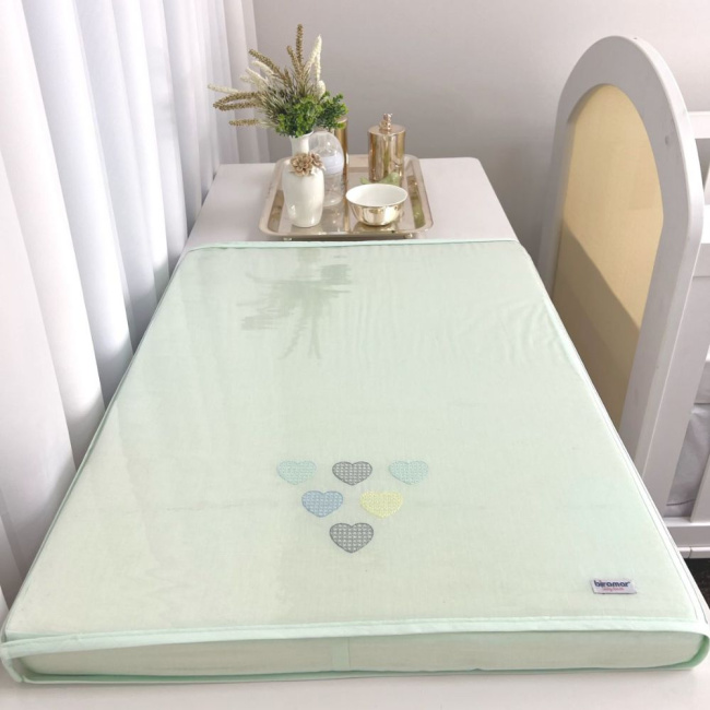Trocador de Cômoda para Bebê Espuma 04 Bordado Chuva de Amor Verde Mint / Cinza