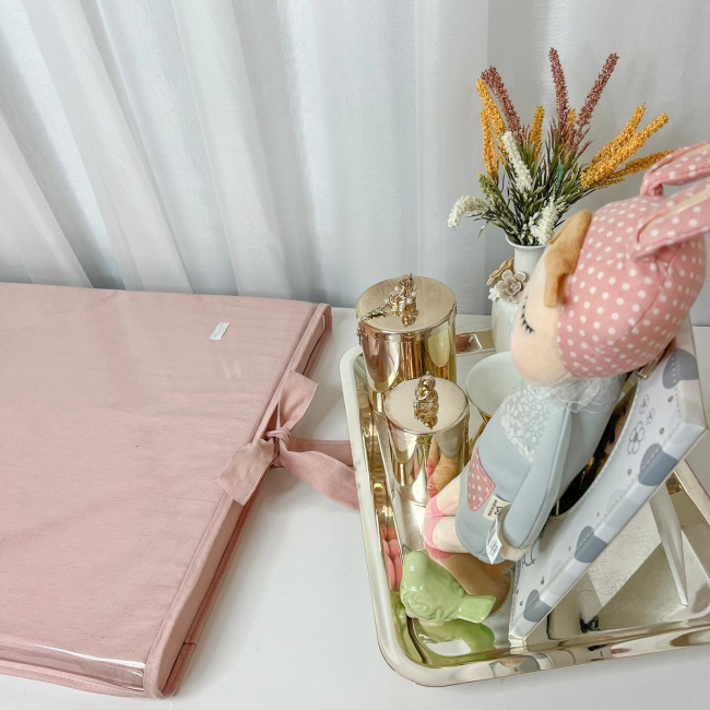 Trocador de Cômoda para Bebê Espuma 04 Linho Rosê