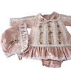 Vestido c/ Touca e Calcinha para Bebê Maria Joaquina Cogumelos Rosa