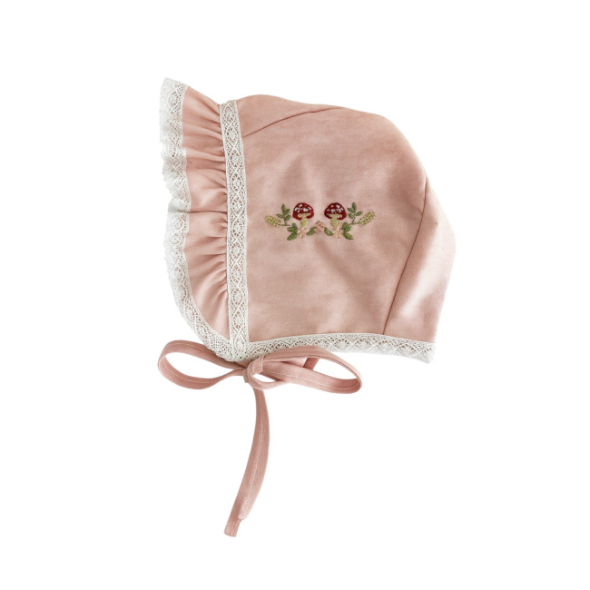Vestido c/ Touca e Calcinha para Bebê Maria Joaquina Cogumelos Rosa