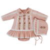 Vestido c/ Touca e Calcinha para Bebê Maria Joaquina Cogumelos Rosa