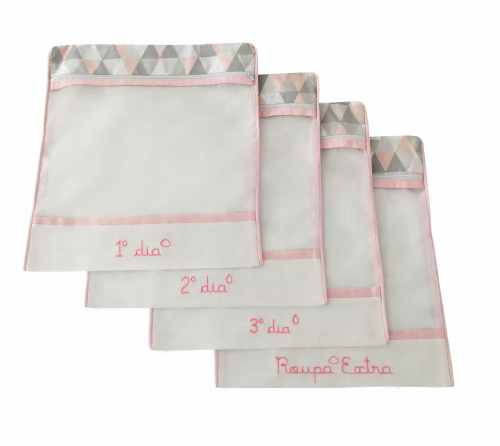 Embalagem para Maternidade 4 peças - 100% algodão - Triângulo Rosa