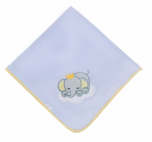 Manta de Malha Branca Forrada 100% Algodão -Elefante Amarelo