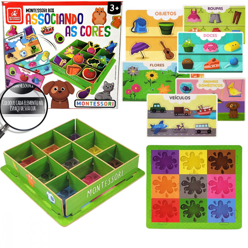 ISA - Brinquedo educativo de madeira Montessori para crianças a partir de 3  anos, Jogo de raciocínio lógico montessoriano de brincadeiras de  aprendizagem com Cores e formas de frutas