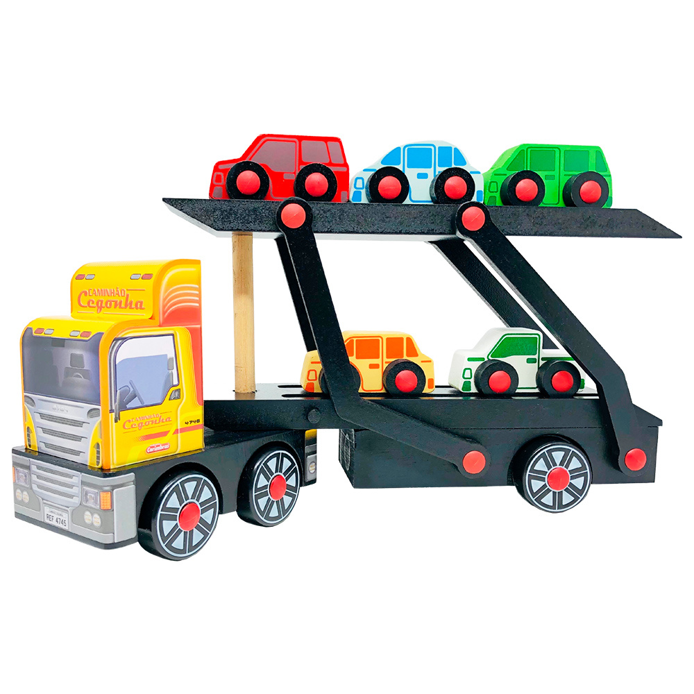 Caminhão de brinquedo de brinquedo infantil em um fundo branco