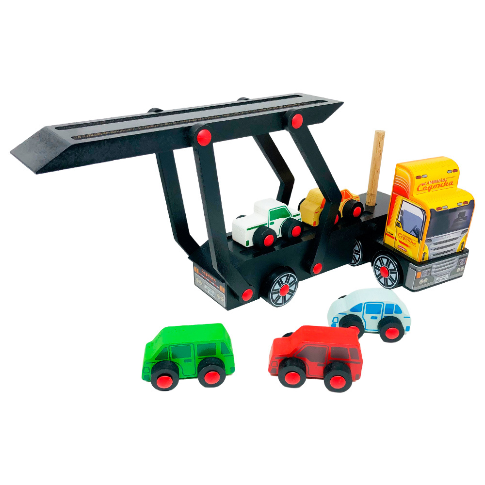 Caminhão Cegonha Brinquedo de Madeira Infantil Carimbras