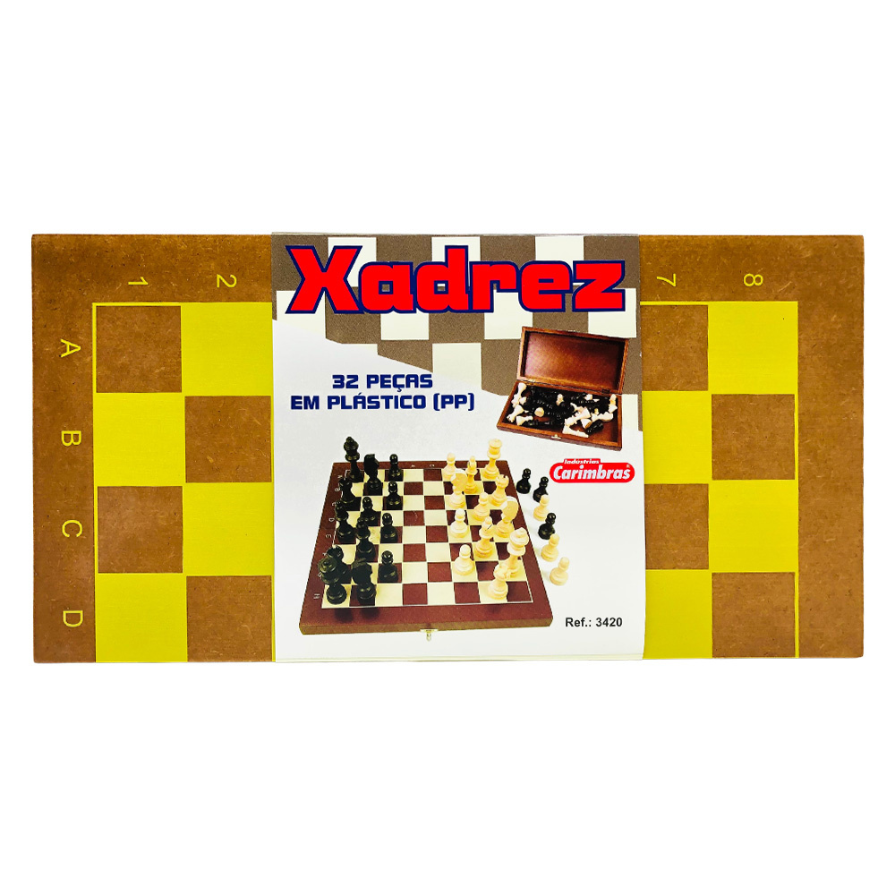 Jogo Xadrez Todo Em Madeira 32 Peças + Tabuleiro + Estojo - R$ 109,9
